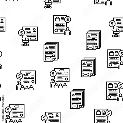 Allowance Finance Help Vector Seamless Pattern Thin Line Illustration