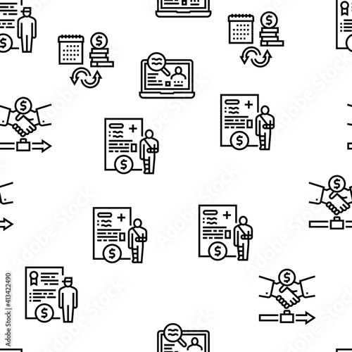 Allowance Finance Help Vector Seamless Pattern Thin Line Illustration