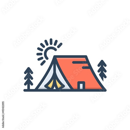 Color illustration icon for tent