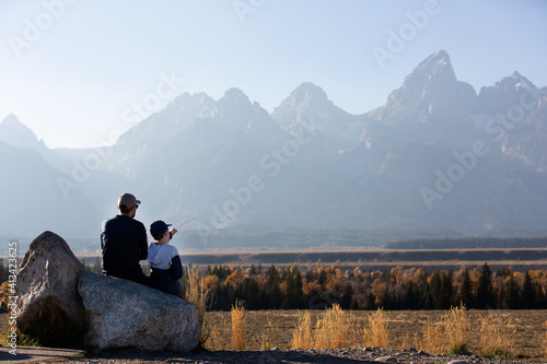 family hiking in grand teton
