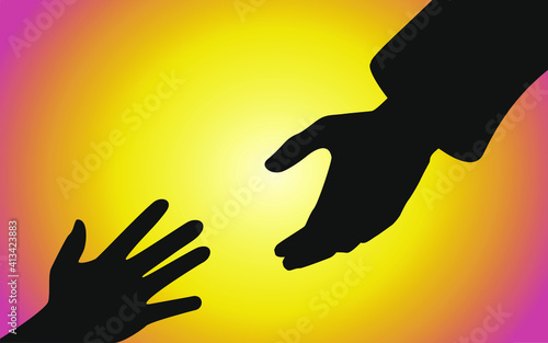Biblical vector illustration series of God hand reaching out for human hand