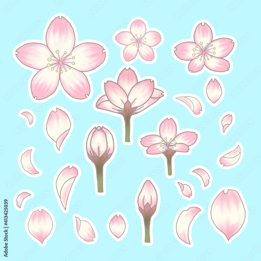 桜 花びら つぼみ 開花 花見 入学 イラスト 白いフチあり Stock Illustration Adobe Stock