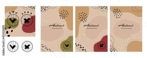 A set of banners for social networks with an abstract geometric design. A collection of backgrounds with hand-drawn signs. Tick and cross signs. Vector gentle templates for backgrounds, stories.