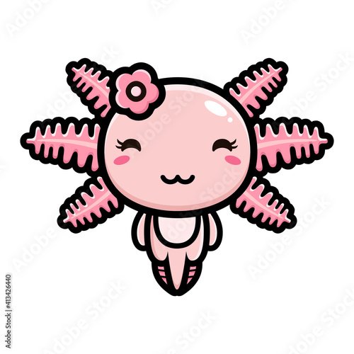 Vector design of cute female cartoon axolotl