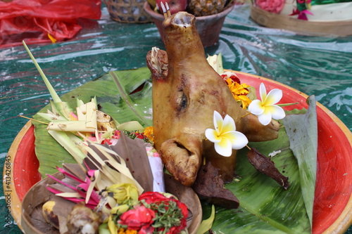 roast pork as an offering for Hindu religious ceremonies in Bali