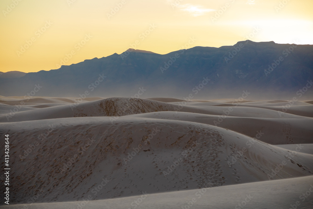 dramatic landscape photos of the largest gypsum sand dunes in the world. The White Sands National Park in the Chihuahuan desert in New Mexico. One of USA's newest national park. 