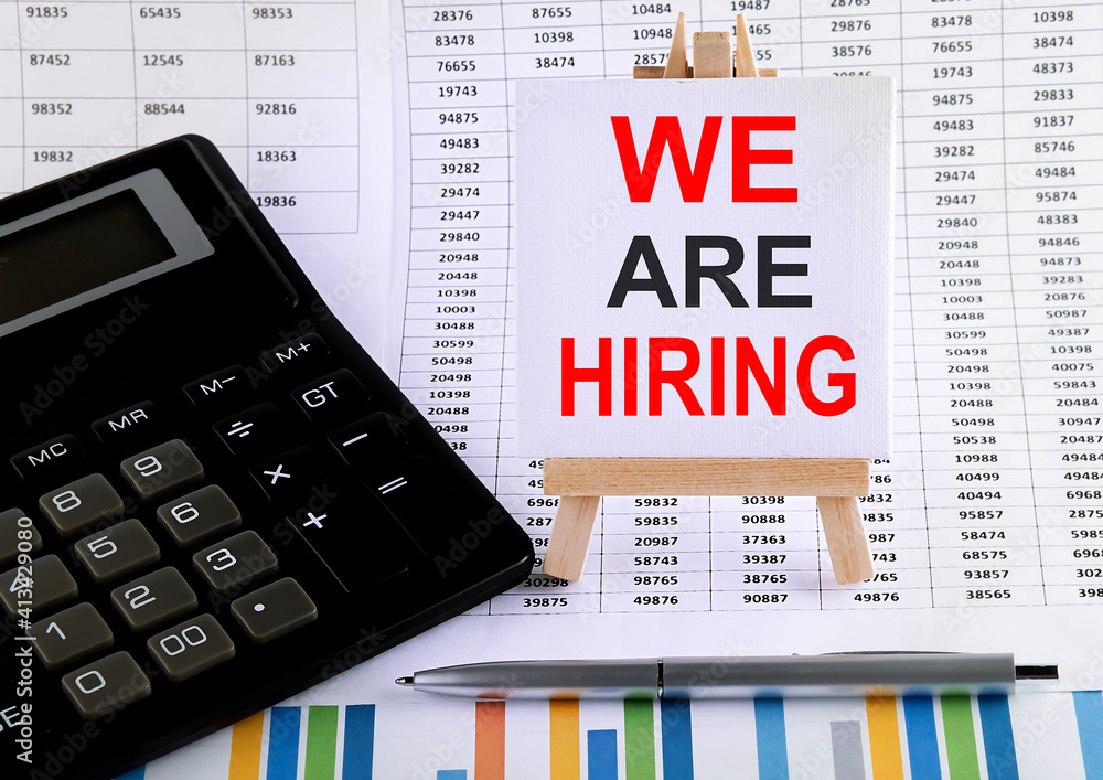 We are Hiring on small easel with charts, pen and calculator.Business