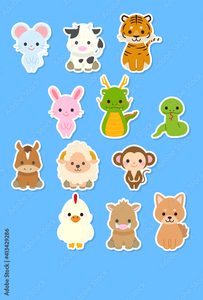 Fototapeta premium 十二支新年イラストカード : Zodiac New Year Illustration Card