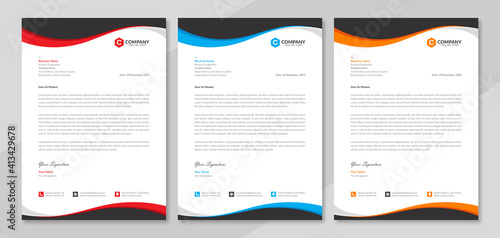 Professional letterhead template design for business project. Corporate letterhead document with company logo & icon. Official letterhead layout with abstract geometric background. photo