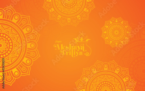 Akshaya Tritiya Festival Background with Round Floral Ornament - Akshaya Tritiya Background Template with Floral Ornament