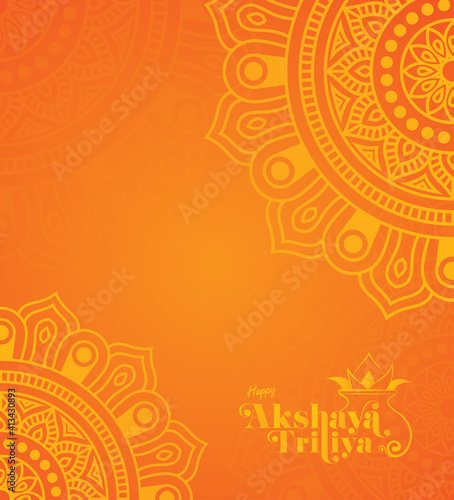 Akshaya Tritiya Festival Background with Round Floral Ornament - Akshaya Tritiya Background Template with Floral Ornament