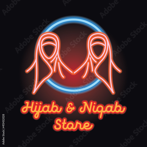 hijab logo with neon sign effect for hijab and niqab store, vector illustration