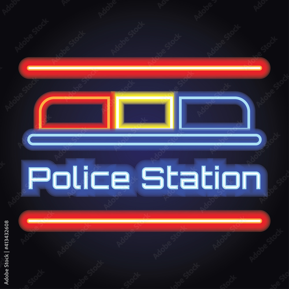police station neon sign effect for police station office. vector illustration police station neon sign effect for police station office. vector illustration