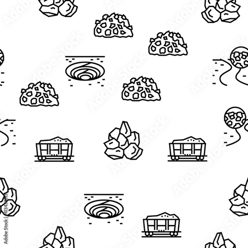 Crushed Stone Mining Vector Seamless Pattern Thin Line Illustration