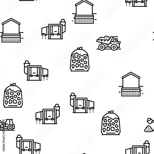 Crushed Stone Mining Vector Seamless Pattern Thin Line Illustration