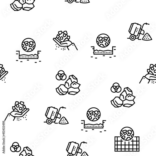 Crushed Stone Mining Vector Seamless Pattern Thin Line Illustration