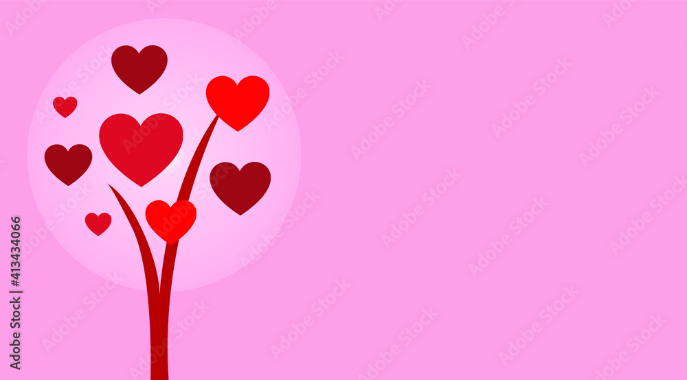 pink background. Adorable and cute vector illustration of love tree for icon, logos, symbols, signs and decorations. heart shape plant pink background. Adorable and cute vector illustration of love tree for icon, logos, symbols, signs and decorations. heart shape plant
