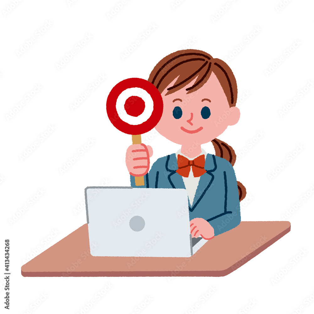 パソコンの使い方クイズなどで使える女子学生のイラスト素材