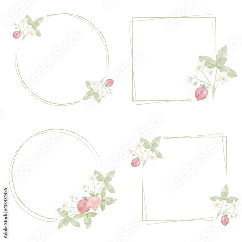 minimal watercolor hand drawn wild strawberry wreath frame collection