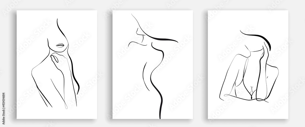 Woman Portrait Line Drawing Prints Set Creative Contemporary Abstract Line Drawing Beauty 9685