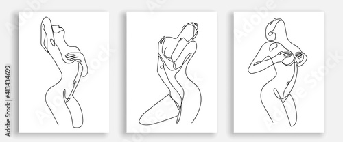 Vector Prints Set of Woman Body Line Art Style. Female Figure Poster. Modern Wall Art, Aesthetic Design. Perfect for Home Decor, Wall Art Posters, or t-shirt Print, Mobile Case. Vector EPS 10