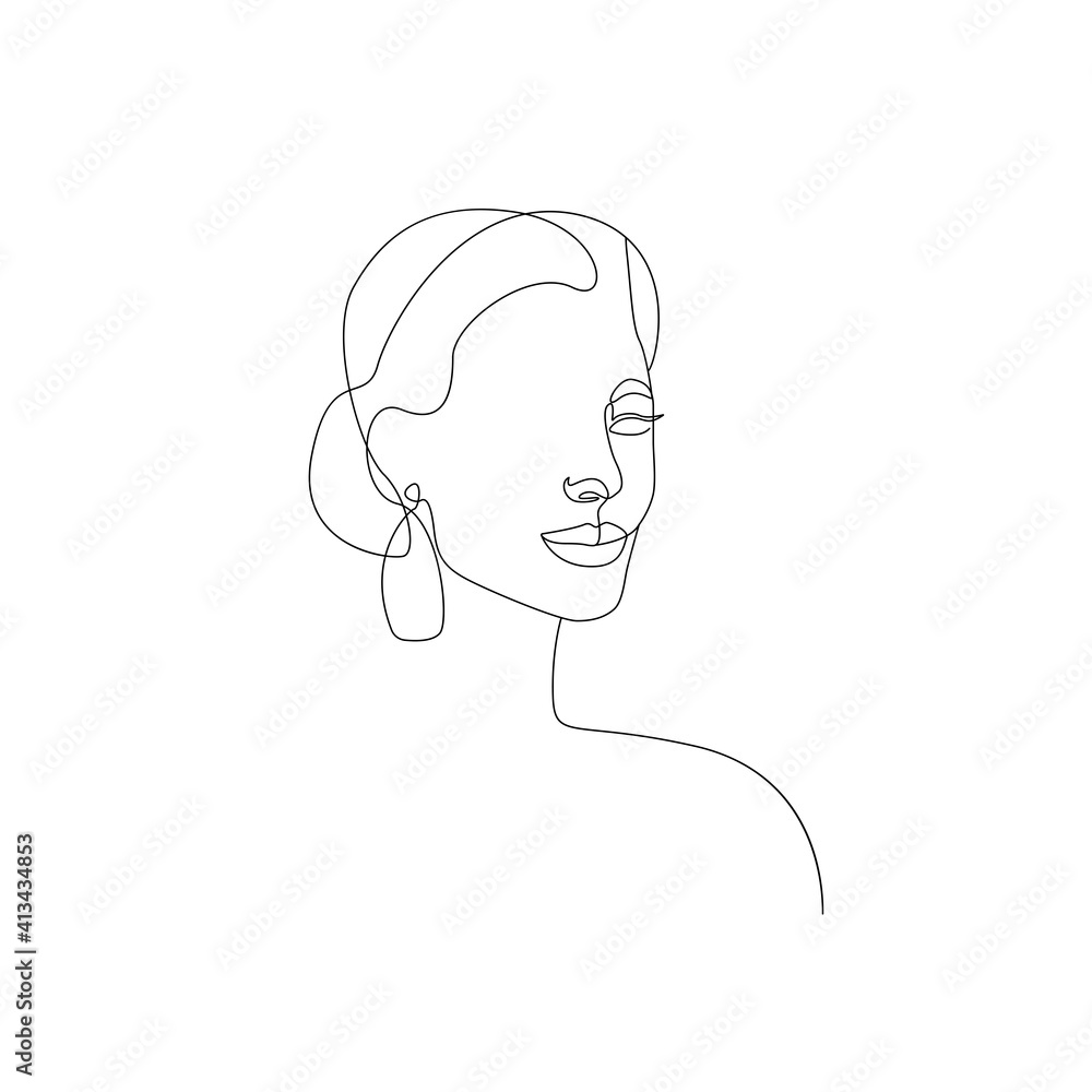 Continuous Line Drawing of Abstrat Woman Face, Fashion Minimalist Concept, Woman Beauty Drawing, Vector Illustration. Good for Prints, T-shirt, Banners, Slogan Design Modern Graphics Style