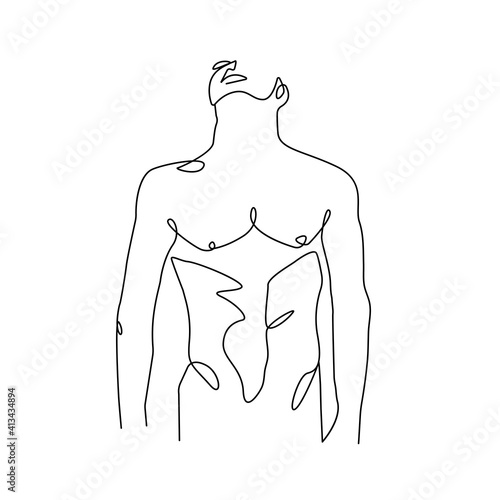 Continuous One Line Drawing of Naked Male Figure. Man Body Nude Drawing. Nude One Line Abstract Portrait. Minimalist Design. Vector EPS 10.