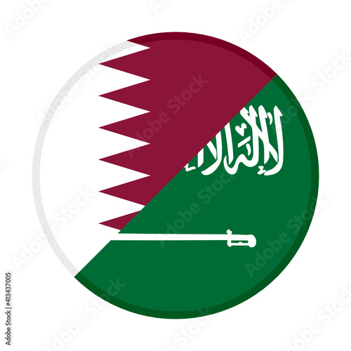 round icon with qatar and saudi arabia flags, isolated on white background
