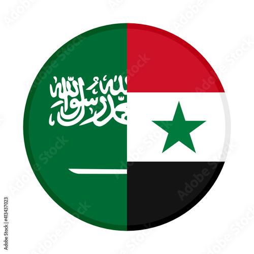 round icon with saudi arabia and syria flags, isolated on white background
