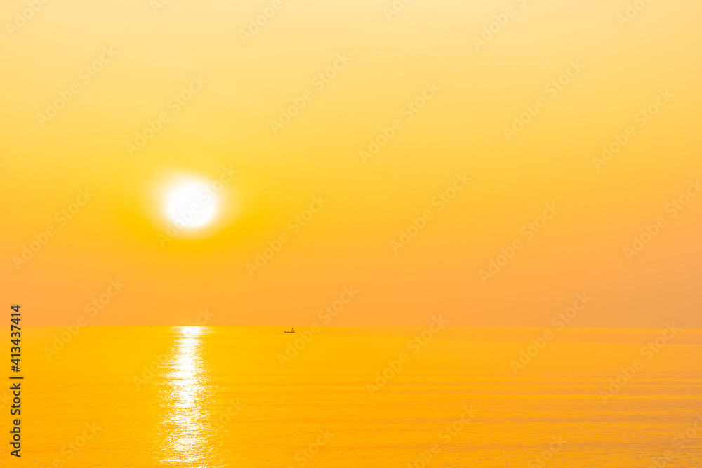 Landscape of sea ocean beach at sunset or sunrise time
