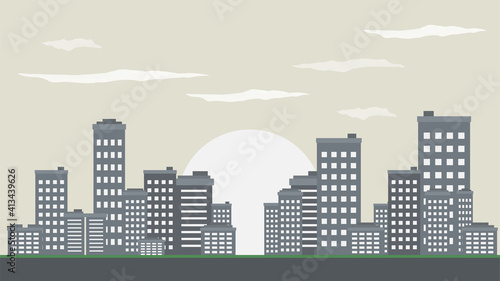 city scape daytime or city skyline or city horizon day time flat style. city scape with sky scraper building grey color landscape vector illustration. 