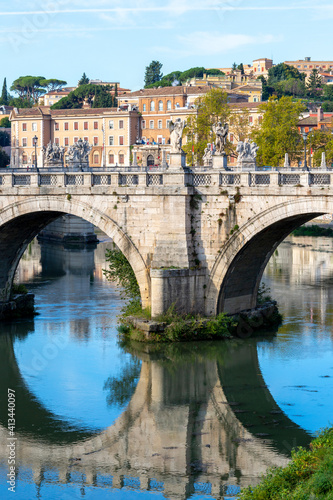 Vittorio Emanuele II Bridge (Ponte Vittorio Emanuele II) across the the river Tiber, Rome, Italy