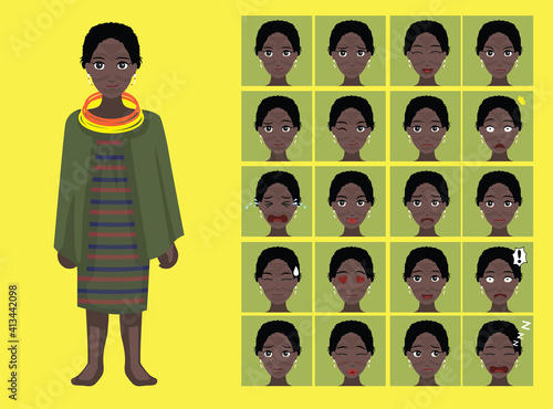 Manga Style Tribe Woman Toposa Cartoon Character Emotions