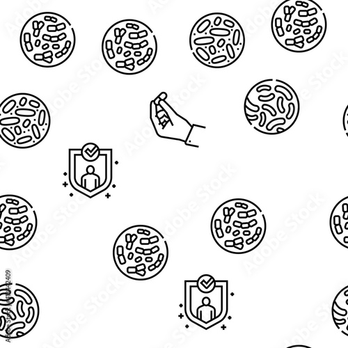 Probiotics Bacterium Vector Seamless Pattern Thin Line Illustration
