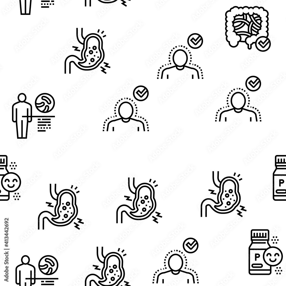 Probiotics Bacterium Vector Seamless Pattern Thin Line Illustration Probiotics Bacterium Vector Seamless Pattern Thin Line Illustration