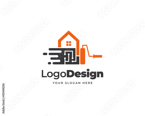 Creative tech paint roller logo vector. Cleaning maintenance home modern tech logo design