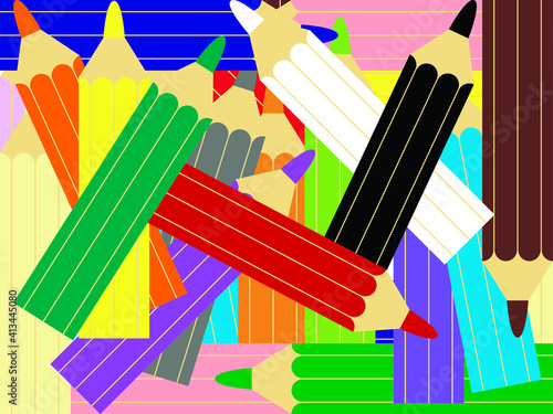 Vector graphics-a set of bright colored pencils randomly scattered on the background. Concept-fine art
