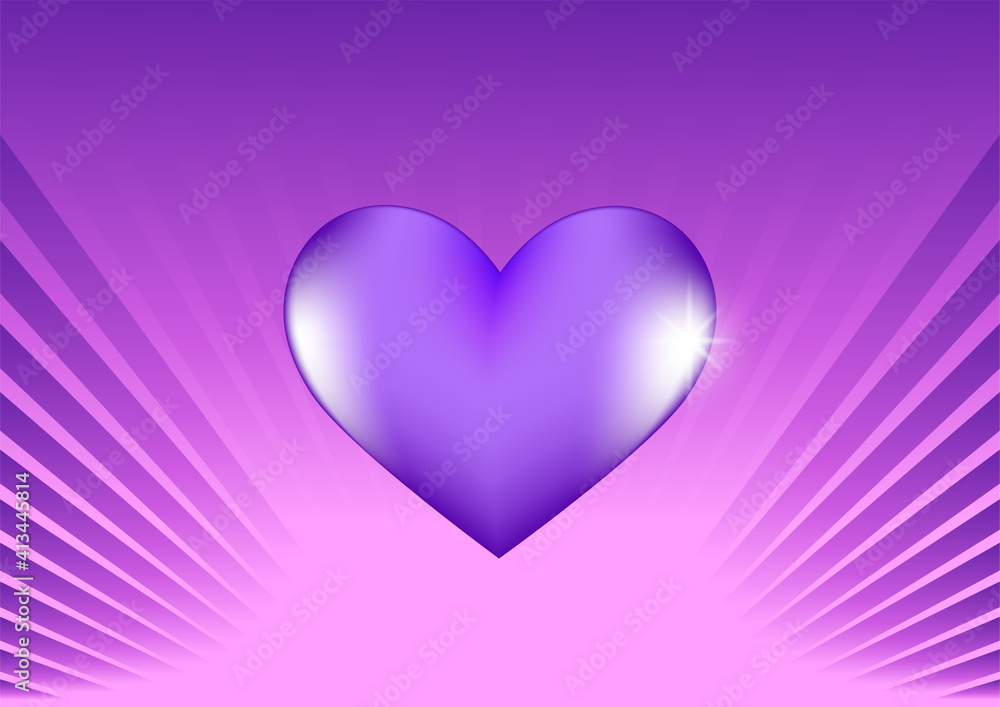 A4 poster blank. Purple cold heart with bright highlights on a radiant lilac-violet background. EPS10