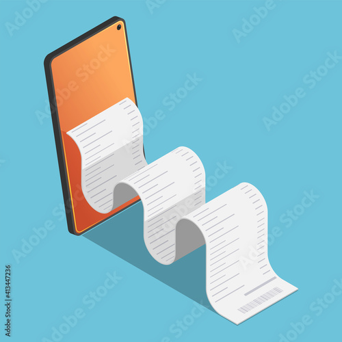 Isometric Financial Bill come out from smartphone