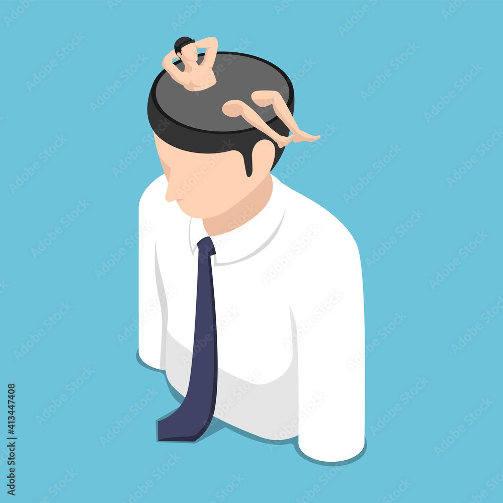 Isometric Relaxed Businessman Resting Inside Himself Head Isometric Relaxed Businessman Resting Inside Himself Head