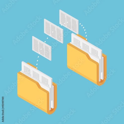 Isometric Two Folders Transferring Files Documents
