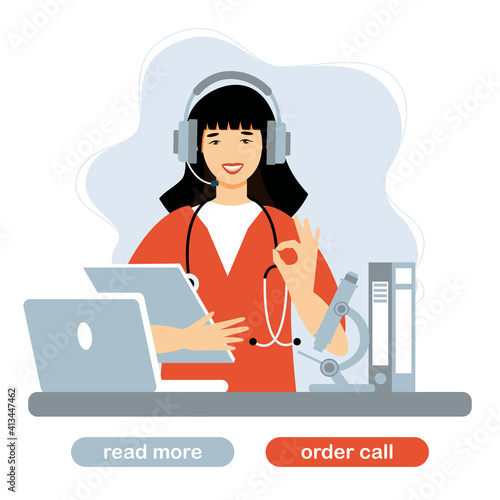 Coronavirus vaccination helpline. Covid-19 prevention. Symbol for Covid vaccination information and assistance telephone number. Vaccination concept, cure for Corona virus, vaccination hotline.