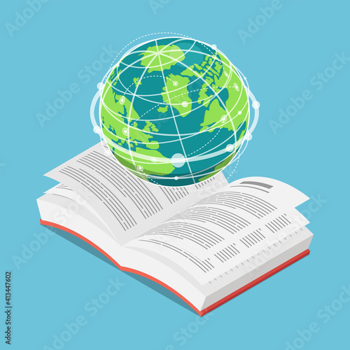 Isometric World Globe on Open Text Book