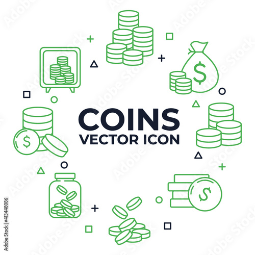 Set of Coins icon. money coin business coin pack symbol template for graphic and web design collection logo vector illustration