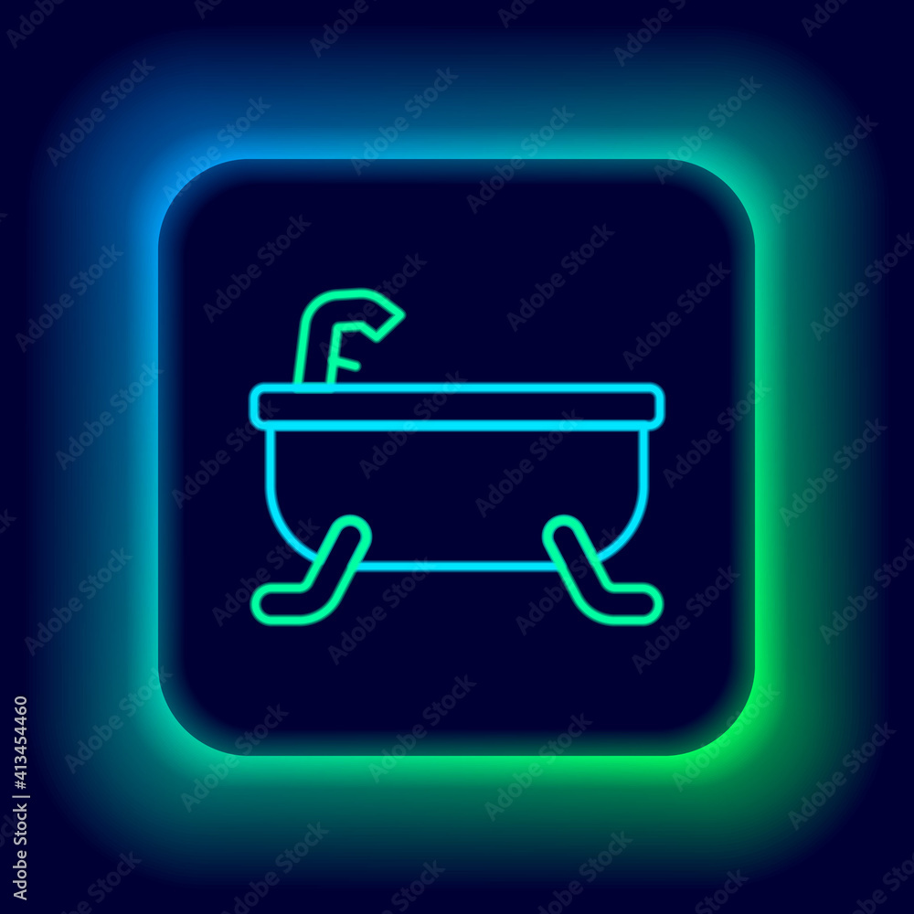 Glowing neon line Bathtub icon isolated on black background. Colorful outline concept. Vector. Glowing neon line Bathtub icon isolated on black background. Colorful outline concept. Vector.