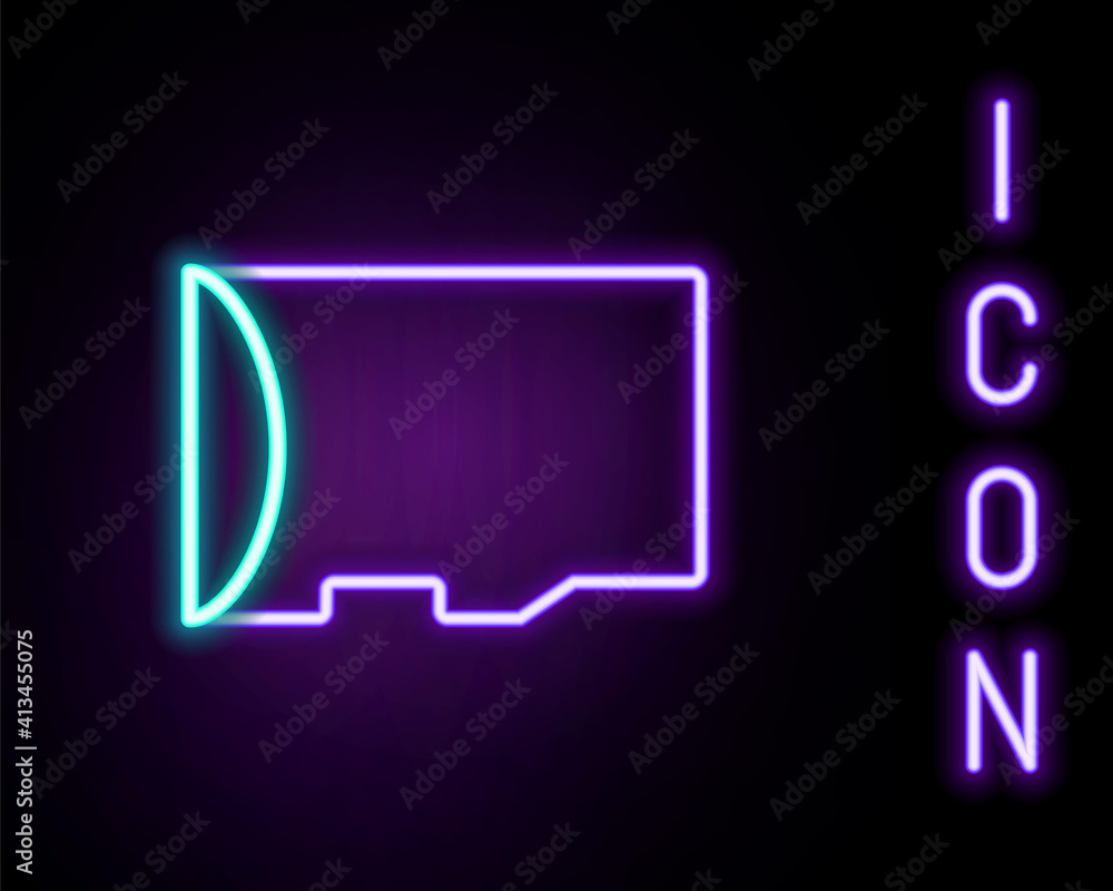Glowing neon line Micro SD memory card icon isolated on black background. Colorful outline concept. Vector. Glowing neon line Micro SD memory card icon isolated on black background. Colorful outline concept. Vector.