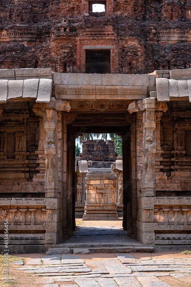 Stunning view at ancient Achyutaraya temple of Vijayanagara Empire kingdom, UNESCO World Heritage Site. India, Hampi, Karnataka