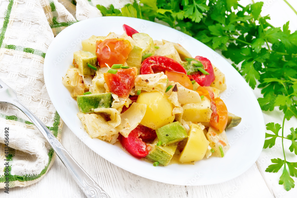 Ragout vegetable with zucchini on light board Ragout vegetable with zucchini on light board