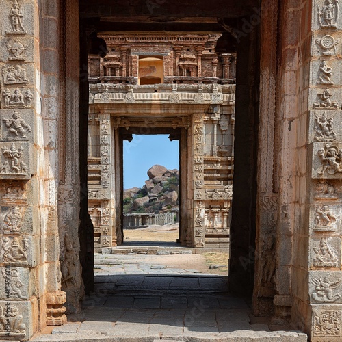 Stunning view at ancient Achyutaraya temple of Vijayanagara Empire kingdom  UNESCO World Heritage Site. India  Hampi  Karnataka