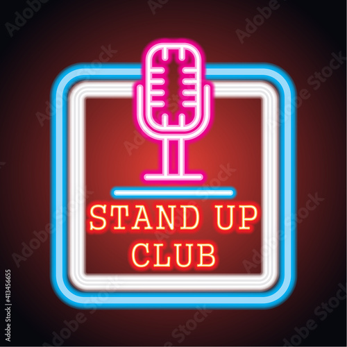stand up neon sign for stand up comedy advertisement. vector illustration